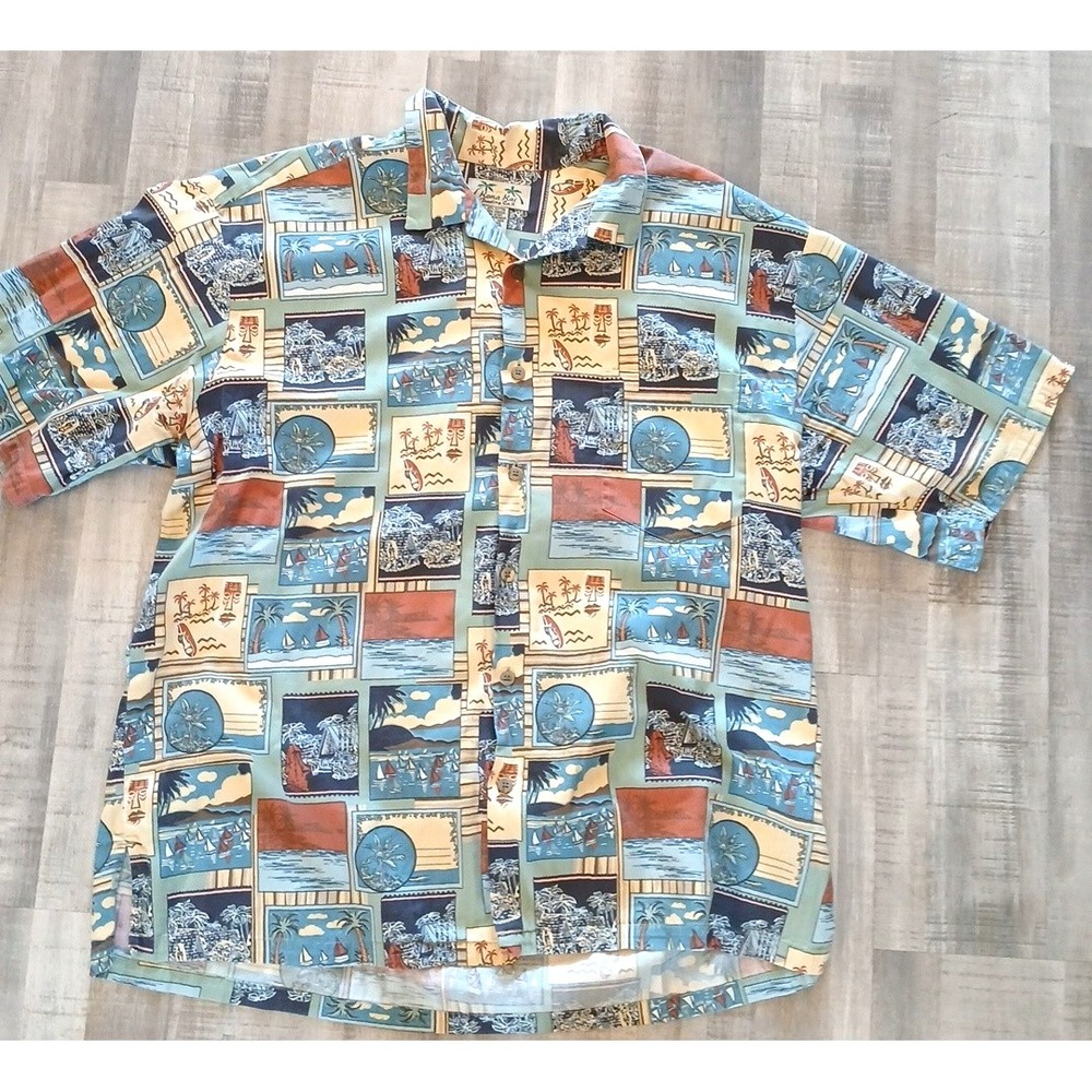 Vintage Kona Kai Hawaiian Shirt Mens Large Travel All Over Print matching pocket